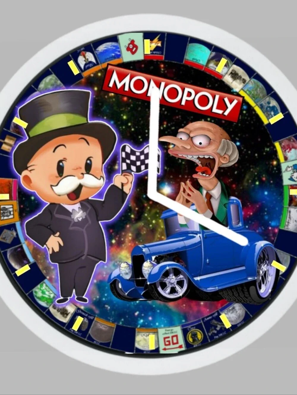 Monopoly Art Wall Clock - Blue Racecar Design